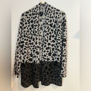 Magaschoni 100% Cashmere Leopard Open Front Cardigan